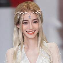 ​ ​ Baroque Court Style Crown Headpiece Handmade Inlaid Rhinestone Forehead Pendant Bridal Photo Party Artifact Vintage Princess Style Collectible Accessory ​ ​ - 藍色 - 查看 3