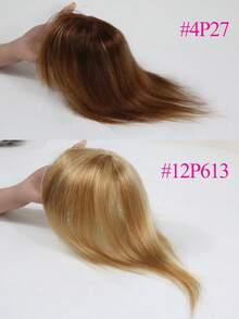 Real Human Hair Toppers With Bangs Silk Base 3Clip Pieces Ombre Brown&Blonde Straight Human Topper Hairs For Women Daily Wear #4p27 #12p613 - Piano Color - View 5