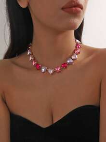 1pc Heart-Shaped Ombre Pink Women's Chain Necklace, Suitable As Gift For Ladies, Girls On Holidays, Valentine's Day, Mother's Day, Christmas, Parties