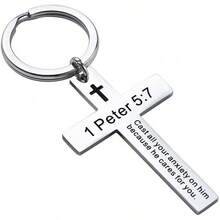Ldurian Bible Verse Keychain Christian Cross Keychain For Women, Cross Key Chain For Men Religious ScriptureChristmas - 1 Peter 5:7 - View 1