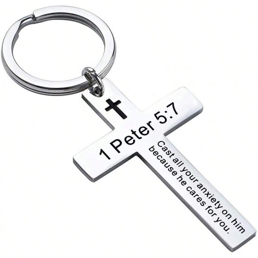 Ldurian Bible Verse Keychain Christian Cross Keychain For Women, Cross Key Chain For Men Religious ScriptureChristmas - 1 Peter 5:7 - View 1