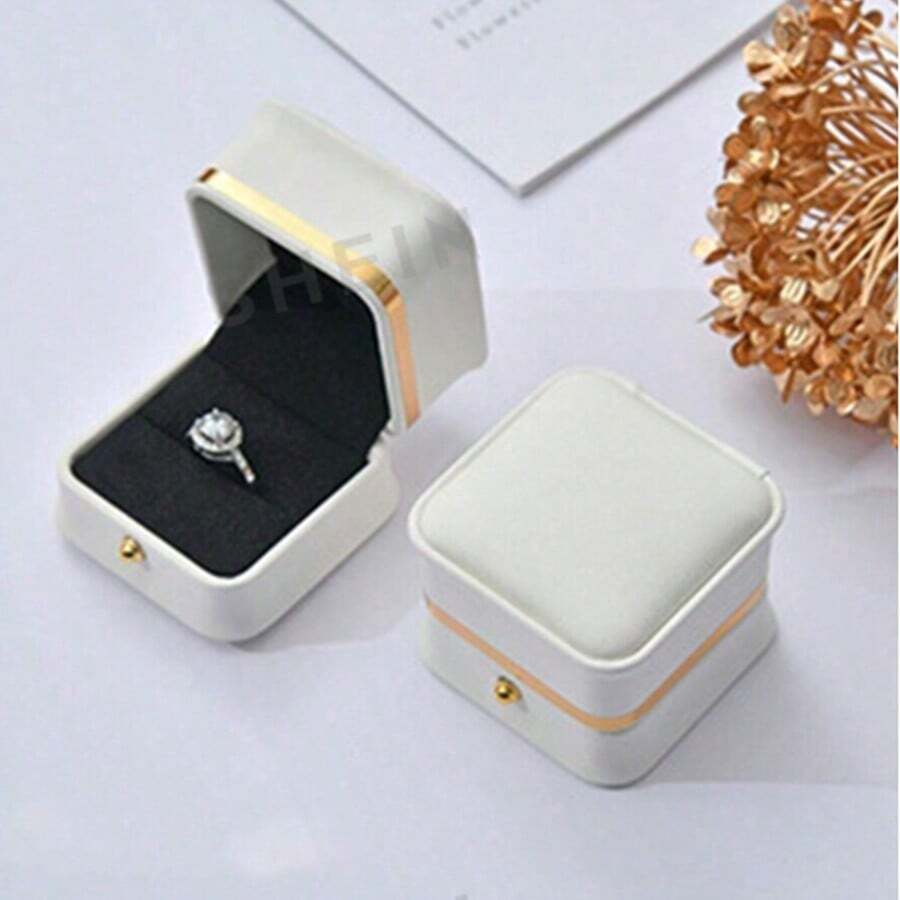 1 pieza Caja de anillo clásica premium, adecuada para empaquetar propuesta y anillos de compromiso como regalo - Blanco - Ver 1
