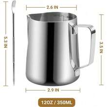 Milk Frothing Pitcher, 350ml/600ml (12oz/20oz) Milk Frother Cup Stainless Steel Jug Steaming Pitcher, Milk Coffee Cappuccino Latte Art Barista Steam Pitchers Milk Jug Cup With Decorating Pen - Silver - View 7