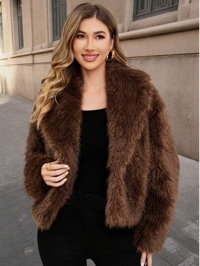 Nowa kurtka ze sztucznego futra na jesień/zimę 2025 r., europejska i amerykańska, swobodna, luźna, krótka kurtka z kołnierzem, prosta i ciepła odzież wierzchnia