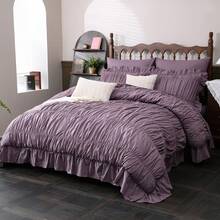 Purple Comforter Set Queen Size,Ruched Boho Bedding 9-Piece Bed-In-A-Bag For All Seasons,Fluffy Luxury Ruffle Bedding Set With Comforter, Flat Sheet, Fitted Sheet, Pillow Shams, Pillowcases - Mauve Purple - View 1