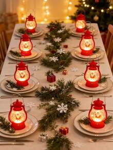 3 piezas - Linterna de Papá Noel con LED parpadeante, mini linterna decorativa estilo occidental, centro de mesa, lámpara colgante pequeña vintage para camping, adornos a granel para boda vaquera, Navidad, lámpara de mano vintage de aceite para decoraciones navideñas interiores y exteriores, naranja, decoración navideña, luz de mesa navideña, luz de noche, decoración creativa navideña, regalo de Navidad