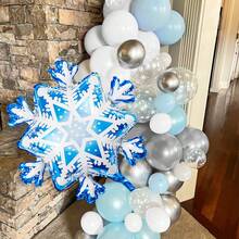 2 件/105 件圣诞雪花气球拱门和花环套件，包括雪花铝箔气球、雪花印花气球、蓝色和白色乳胶气球，适用于圣诞派对装饰、雪花主题派对、节日派对、冰雪奇缘冬季仙境生日派对装饰 - 彩色 - 查看 3