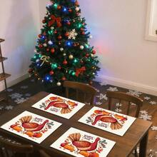 1pc/4pcs/6pcs/100pcs Autumn Thanksgiving Turkey Pattern Printed Placemats, Heat-Insulating Placemats, Suitable For Home Decoration, Holiday Dining, Kitchen And Party Decoration, Party Placemats, Can Be Given As Thanksgiving Gifts - Multicolor - View 5