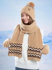 3pcs/2pcs Women Jacquard Hat, Scarf And Gloves Set, Thick Knitted Warm Winter Hat, Neck Warmer Scarf, Christmas Gift For Women, Autumn/Winter Skiing, Cycling, Hiking, Mountaineering Accessories, Christmas Present Valentines Gift - Multicolor - View 4