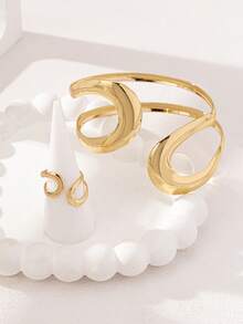 1 Set Geometric Hollow Women Rings & Bracelet Set - Gold - View 4