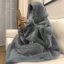 3件套超柔软可穿戴毯子连帽衫 - 成人法兰绒抓绒毯子卫衣（男女通用），宽松版型，超级舒适保暖，带口袋和袖子，均码，理想的圣诞节、星期五礼物 - 彩色 - 查看 5