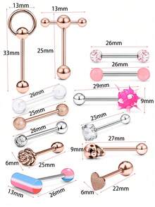 13 piezas de 14G Anillos de lengua de acero inoxidable para mujer, Joyería de piercing de lengua, Barbell de lengua, Barra de lengua, Aros con diseños de calavera/flor/bola de pico de silicona suave/CZ/aldaba/píldora de 5/8 pulgadas, regalo para San Valentín, mamá, madre, Día de la Madre - Piercing de lengua - Ver 18