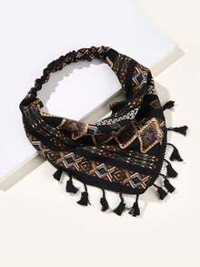 1件装女士波西米亚几何贝壳流苏印花围巾头带，休闲度假及街头风配饰，女士柔软头巾 - 彩色 - 查看 4