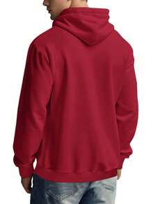 Men's Red  Sweatshirt,1 Piece  Polyester Cotton   Sweatshirt   260g  Fashionable  And Fun Printed Hooded Sweatshirt  Men's Casual Long Sleeved  Pullover Sweatshirt, Suitable For Outdoor Sports, Suitable For Autumn And Winter - 紅色 - 查看 2