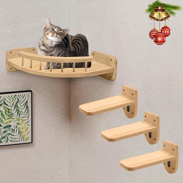1 Set Wall-Mounted Cat Climbing Frame And Perch, Includes 1 Corner Cat Tree, 3 Cat Steps, Stable Cat Wall Shelves For Playing & Climbing, Max Load 12kg (26lb)