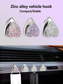 3 Stücke modische, täglich verwendbare, mit Diamanten verzierte Auto-Haken, miniaturisiert, schlank, stabil, herzförmig aus Zinklegierung, Auto-Montage-Klebestreifen Mini-Haken, Auto-Rücksitz Mini-Haken (mehrere Farben) - Autozubehör - Auto-Sitzaufbewahrungsclips