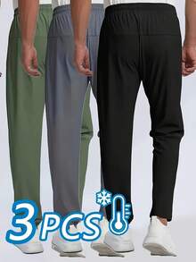 3-Pack Men's Sports Pants - Solid Color, Smooth Polyamide Fabric, 120g/²| Summer Outdoor & Home Leisure, Active Lifestyle, Modern Sportswear,, Lightweight Fabric, Moisturewicking Fabric, Athletic Trousers, Versatile Bottoms, Fitness Enthusiasts, Gym Goers