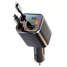 YITUMU Caricabatterie per auto retrattile 4 in 1, caricatore USB-C da 69W con porta accendisigari, compatibile con telefoni iOS e Android, con luce RGB a respiro