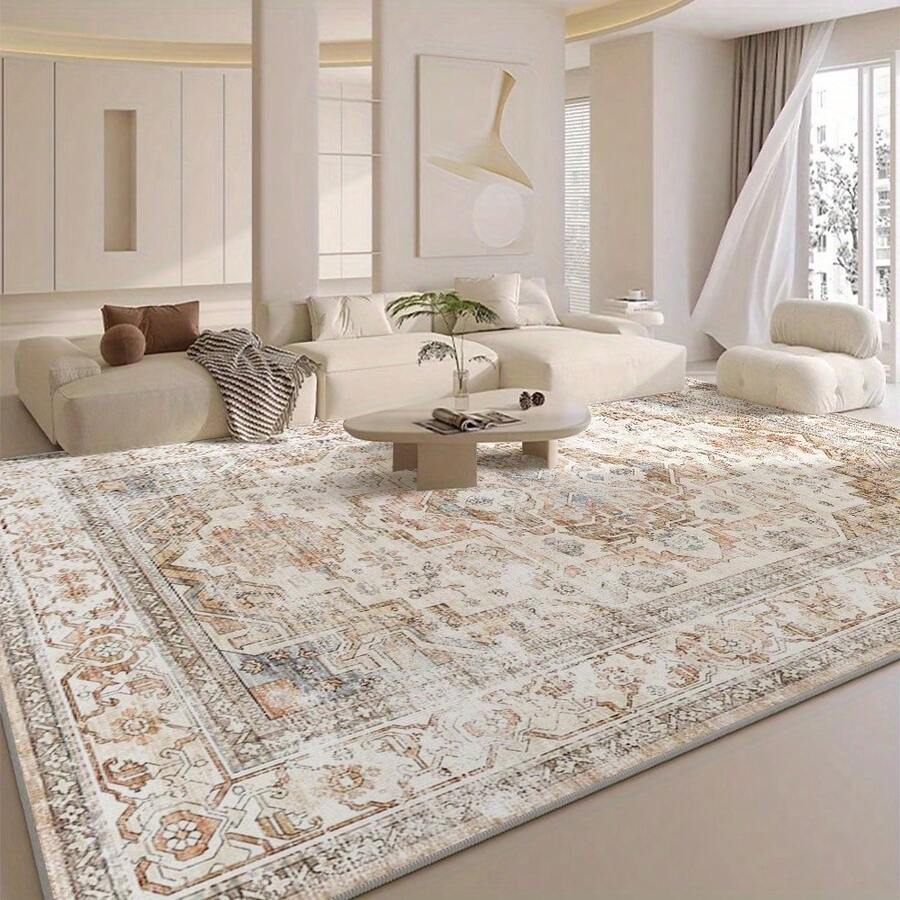 Rectangular, Gold Frame, Vintage Design Decorative Floor Covering | Vintage Style Carpet, Living Room Carpet Suitable For Living Room, Bedroom, Dining Room And Office