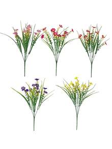 5 قطع/10 قطع من النباتات الاصطناعية متعددة الألوان مع ثمار وأزهار البابونج الصغيرة، ديكور منزلي نباتات خضراء مزيفة، مناسبة لعيد الميلاد، عيد الحب، عيد الأم، عيد الأب، عيد الفصح