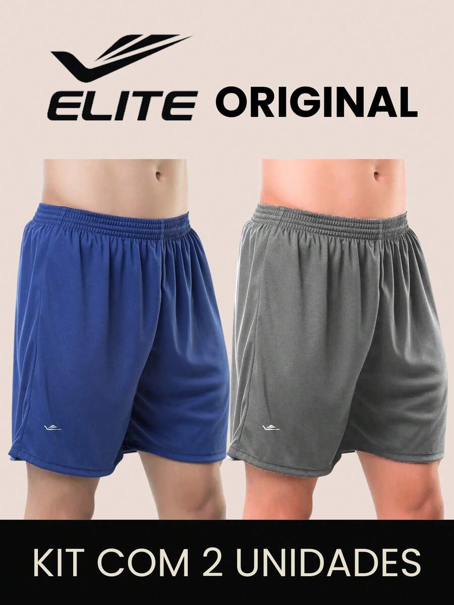 Kit 2 Basic Men's Bermuda Shorts For Football Academy In Polyester Elite Original Father's Day Dad - Navy Blue and Gray - View 1