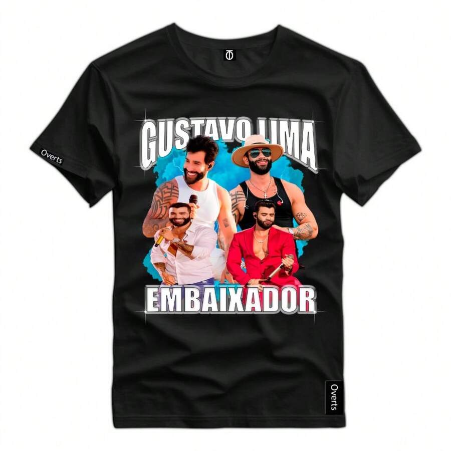 Personalized T-Shirt Singer Gustavo Lima The Ambassador Printed Shirt Unisex 100% Premium Cotton - 黑色 - 查看 1