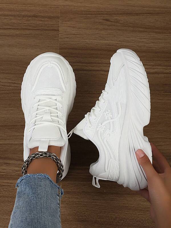 Women's Low-Top Lace-Up Color Block Casual Sneakers, Breathable, Non-Slip, Platform, Outdoor, Versatile, Fashion Chunky Sneakers