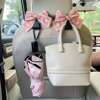 2PCs Bow Car Seat Back Hook-Creative ABS Resin Storage Hook, Used For Umbrellas, Handbags, Wallets, Groceries & Accessories, Sanzhixiong Fashion Car Interior Accessories, GM Suitable For Cars, Suv, Trucks,