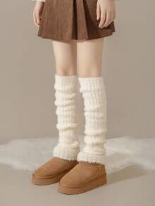 زوج من جوارب الساق الطويلة من الفليس المرجاني، دافئة وسميكة للخريف/الشتاء، حماية للركبة