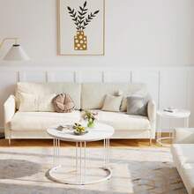 Nesting Coffee Table, 23.6" Round Coffee Table Set Of 2, Wooden Nesting Table With Metal Frame, Ceter Tables For Living Room Bedroom Balcony - 白色 - 查看 8