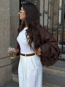 MUMRAP Women Casual Street Fashion Turndown Collar Jacket Vintage Long Sleeve Zipper Loose Coat