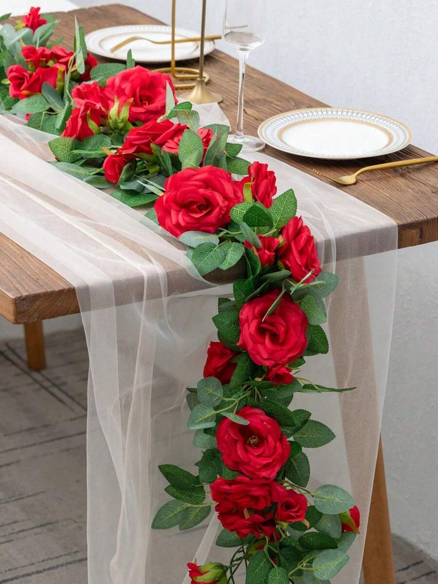 1/3pcs 78.74inch Artificial Rose Vine Fake Flower Garland, Artificial Silk Floral Hanging Floral Decoration Ivy For Wedding Arch Decoration, Table Centerpiece, Party Ceremony Backdrop Wall, Garden Outdoor Decoration, Home Decoration - Multicolor - View 1
