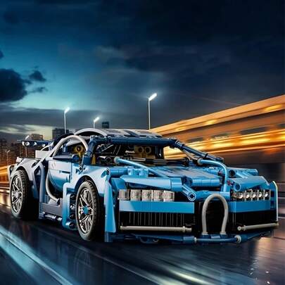 1860 件高端跑车积木套装，蓝色，ABS 建筑砖块，车辆主题，适用于客厅和卧室装饰，是成人和 14 岁以上青少年的完美万圣节或圣诞节礼物