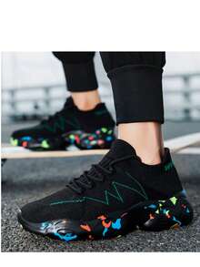 Men's Mesh Lace-Up Thick Sole Sneakers, Camouflage Fashion Unisex Casual Sports Shoes, Suitable For All Seasons