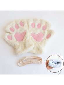 1pc Cat Paw Design Half Finger Gloves, Warm & Cute Accessory, Practical Winter Warmer, Birthday Party Gift, Daily Use, Creative Gift For Girlfriend