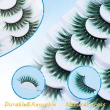 7 Pairs (1 Boxes) Green Eyelashes, Natural Look Soft Fluffy Colored Lashes, Cat Eye False Eyelashes, Suitable For Halloween, St. PatrickS Day, Cosplay, Parties, Stage Makeup 6-20mm - 眼尾拉長款 - 查看 5