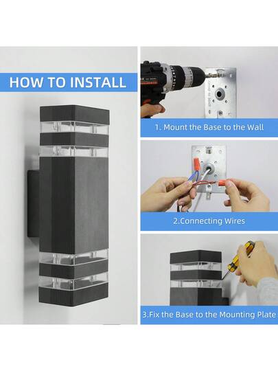 CANMEIJIA 1pc E27 Wand Lamp, LED Light, Outdoor Waterproof IP65, Indoor Base, Includes Warm Wit Bulb, Can Other Bulbs As Needed, Applicable Outdoor, Patio, Garage, Entrance, Garden, Yard, Round Square view 10