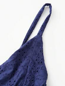 Women V Neck Camisole Hollowed Flower Spaghetti Strap Backless Ruffle Tops Summer Streetwear - 藏蓝色 - 查看 10