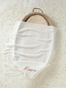1 pieza Manta de punto bordada a mano con nombre personalizable para niños, apta para todas las estaciones - Blanco - Ver 2
