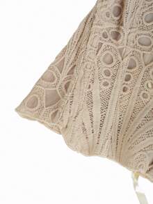 1pc Nude Textured Sheer Floral Lace Hollow Out Cropped Camisole Top, Suitable For Daily Wear, Party, Wedding In Summer - Apricot - View 7