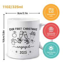 1Pc 11oz Engagement Christmas Coffee Mug, Gift For Couples, Our First Christmas Engaged, Engagement Present, Coffee Lovers Gift, Holiday Gift