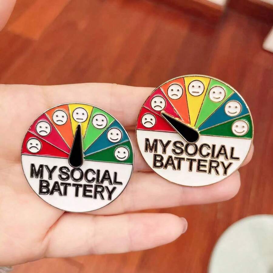 My Social Battery Emotion Management Rotatable Metal Badge, Mood Management Brooch Backpack Decor Christmas Gift