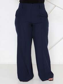 Plus Size Fashion Long Pants Without Belt And Pockets Without Belt - Azul Marinho - View 4