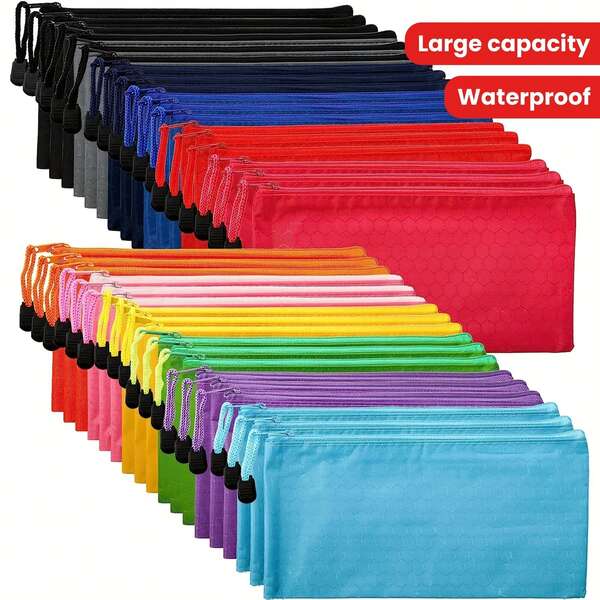 [29/58 piezas Bolsas con cremallera] SUPERLELE 29/58 piezas Bolsas con cremallera impermeables para lápices, Estuches pequeños para lápices, Estuches para cosméticos de viaje de oficina, 12 colores, 9.25*4.72in, Rellenos perfectos para canastas de Pascua