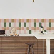 Autocollant de rayure à carreaux aquarelle verte, autocollant mural décoratif imperméable. Mosaïque vintage amovible, décoration murale, art mural, décoration murale, autocollants muraux de décoration de pièce de 11,8 x 47,2 pouces