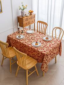 1 قطعة مفرش طاولة أنيق بطبعة زهرية ذهبية من نسيج الجاكار، قابل للعكس بحافة مموجة على شكل فراشة، مصنوع من بوليستر قابل للغسيل، مناسب للمطاعم والأعراس والحفلات والنزهات والولائم والمطابخ والمقاهي والإفطار والبوفيه والأعياد والكريسماس