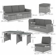 Outsunny 10 Seater Rattan Dining Set With Expandable Table And Nesting Chairs, Rattan Garden Furniture Set With Cushions, Outdoor Dining Table And Chairs, Sectional Corner Sofa Set, Light Grey - Light Grey - View 2