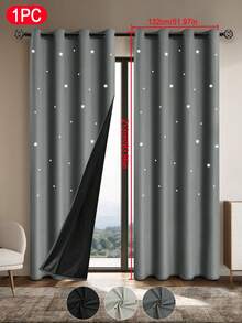 1pc Solid Color Hollow Star Window Curtain, Hollow Star Design, Classic Minimalist Style, Suitable For Bedroom, Living Room And Other Window Decor
