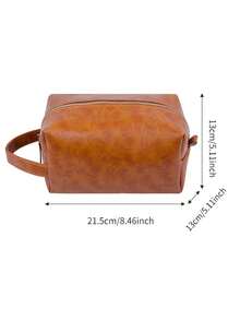 Vintage Makeup Bag With Portable Handle - Premium Zipper & Neat Stitching, Large Capacity Leather Texture Cosmetic Bag For Travel Organizer​ Bag Toiletry Pouch Waterproof For Women's Girls Halloween Christmas Holiday Gifts Teacher Gifts