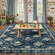 Washable Area Rug 5x7 - Soft Faux-Wool Area Rug Living Room Bedroom, Boho Vintage Floral Medallion Non-Slip Low Pile, Pet Friendly, Blue White - 海軍藍/米色 - 查看 5